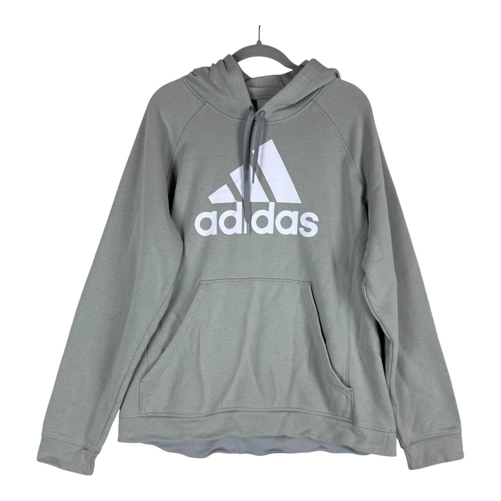 Adidas Hoodie Mens XL Gray Pullover Fleece Big Logo Kangaroo Pocket Athletic